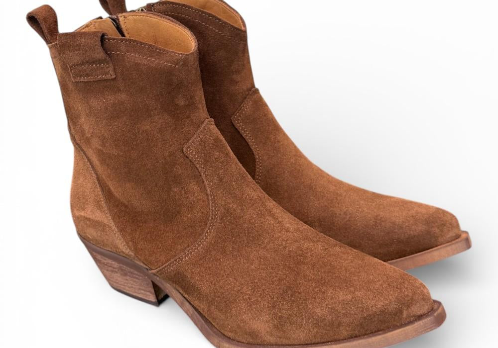 Stivaletto texano corto suede marrone Ranye<BR/> 