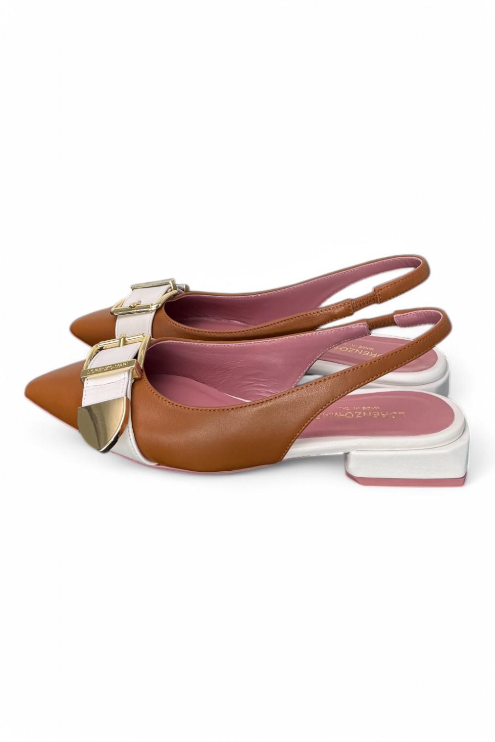 Slingback fibbia Lorenzo Mari cuoio latte<BR/> 