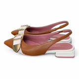 Slingback fibbia Lorenzo Mari cuoio latte<BR/> 