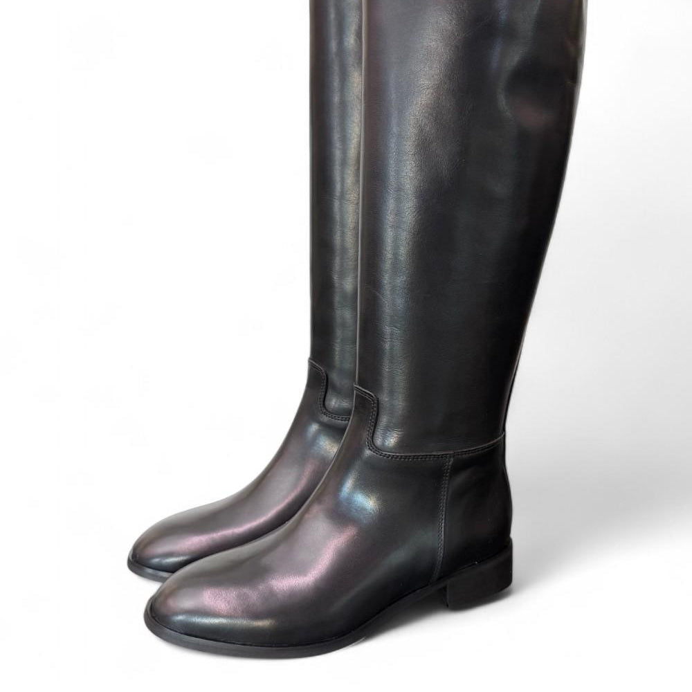 Stivale cavallerizzo tubo pelle nera Anima <BR/> 