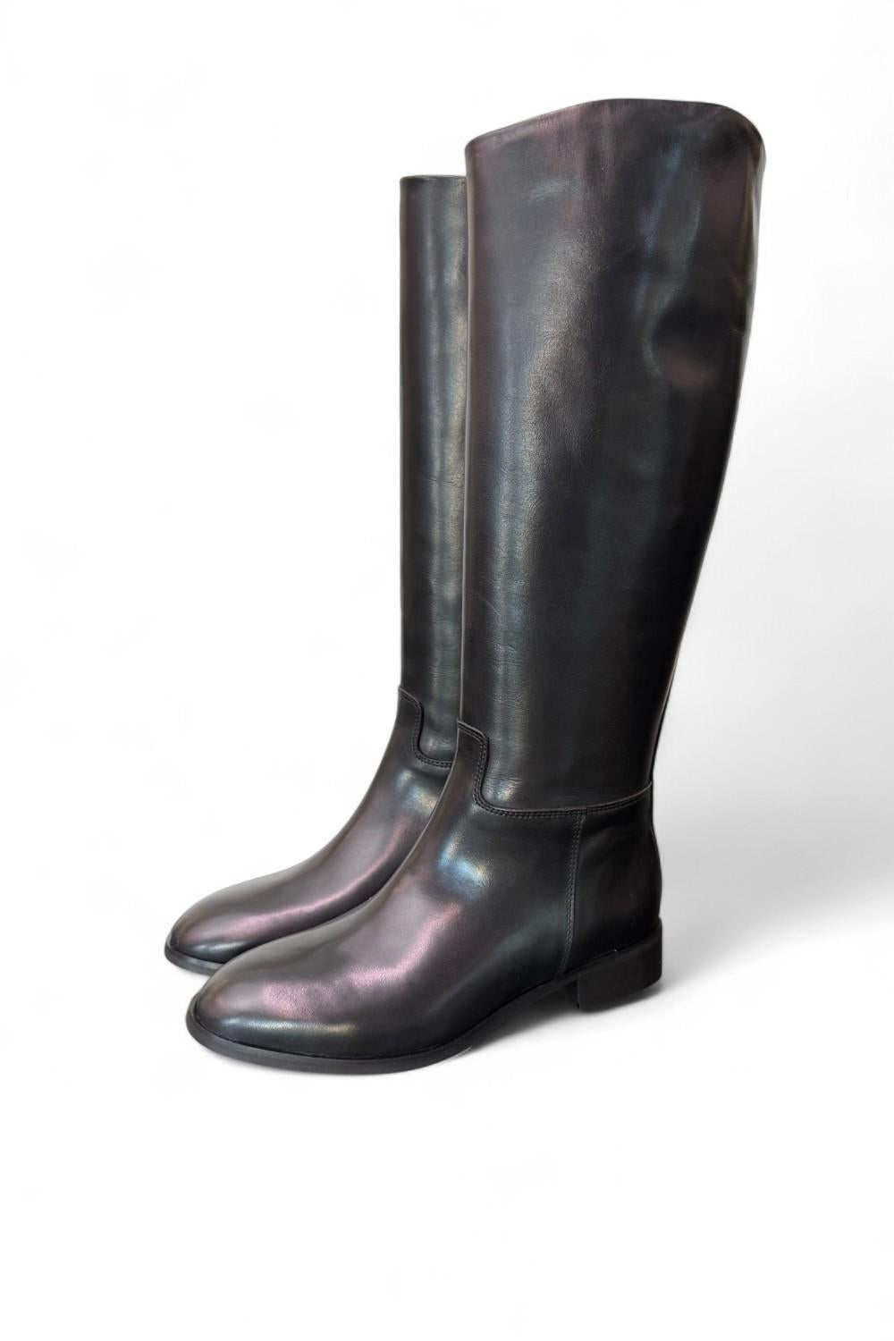 Stivale cavallerizzo tubo pelle nera Anima <BR/> 
