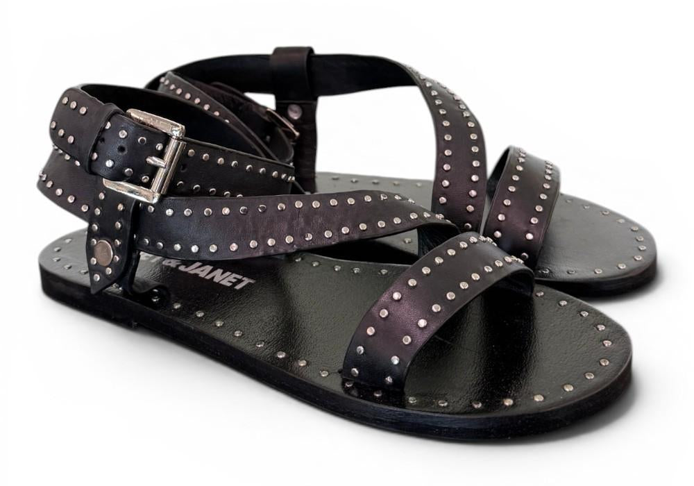 Sandalo microborchie pelle nera Janet<BR/> <BR/> 