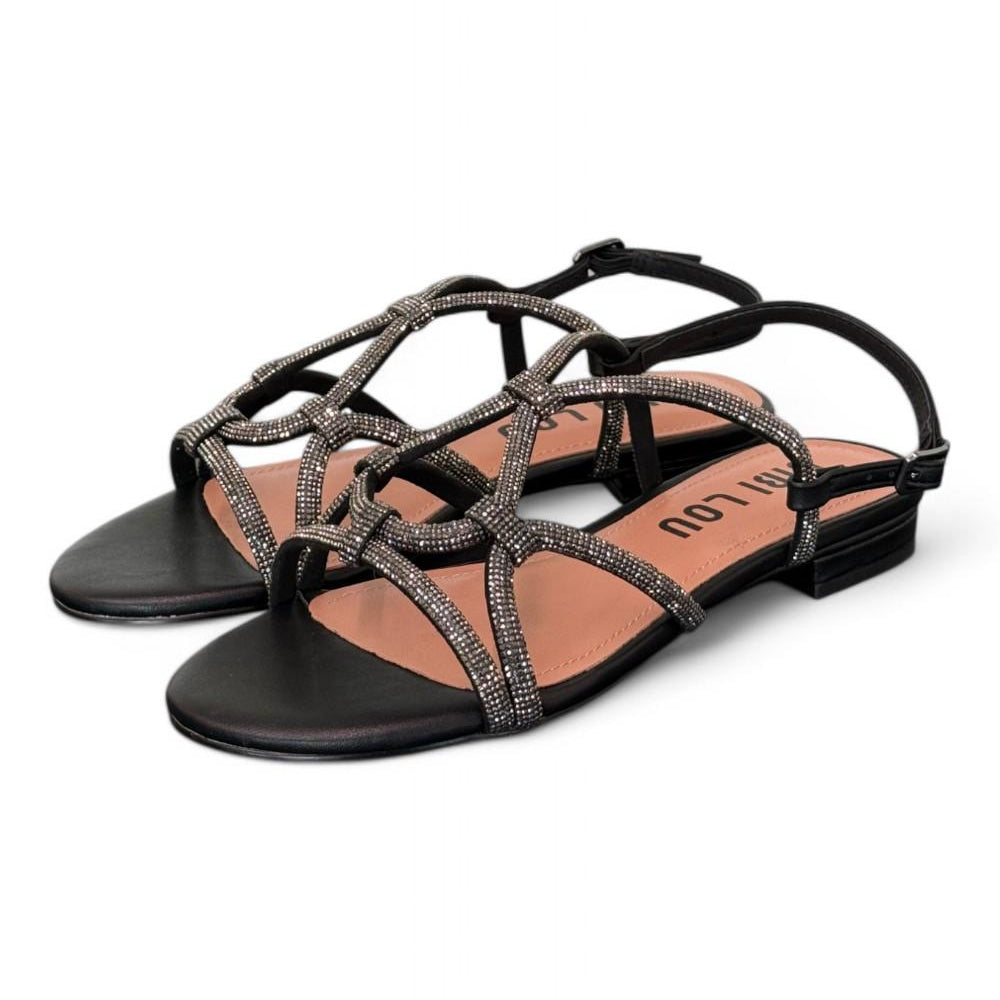 Sandalo incroci strass nero Bibi Lou<BR/> 