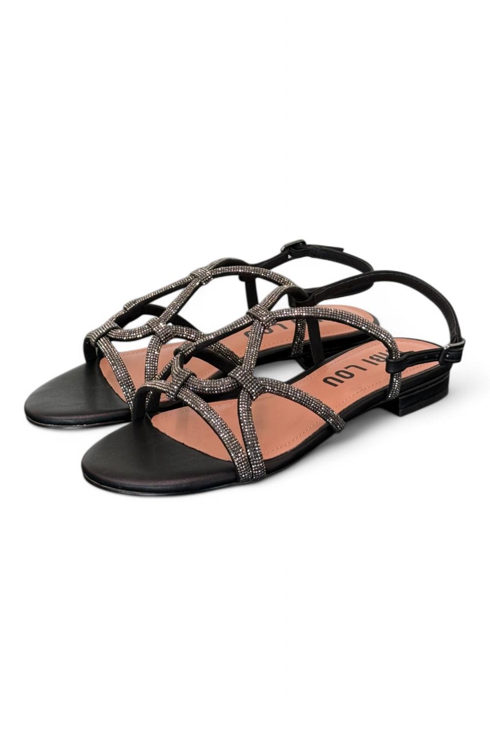 Sandalo incroci strass nero Bibi Lou<BR/> 