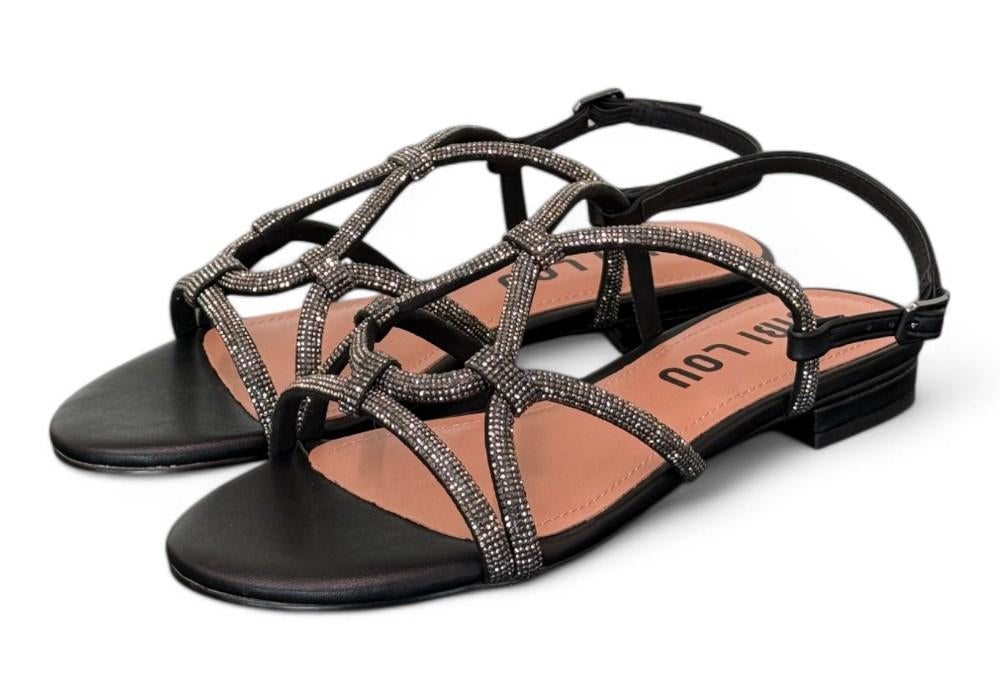 Sandalo incroci strass nero Bibi Lou<BR/> 