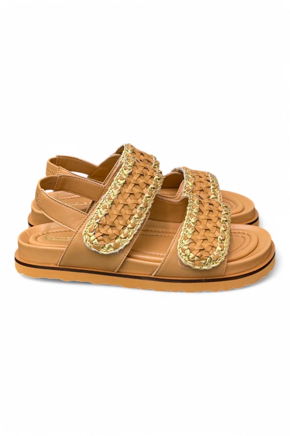 Sandalo grano oro intrecci velcro Elvio Zanon<BR/> 