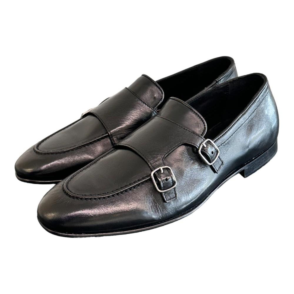 Mocassino fibbie pelle nera Pawelks<BR/> 