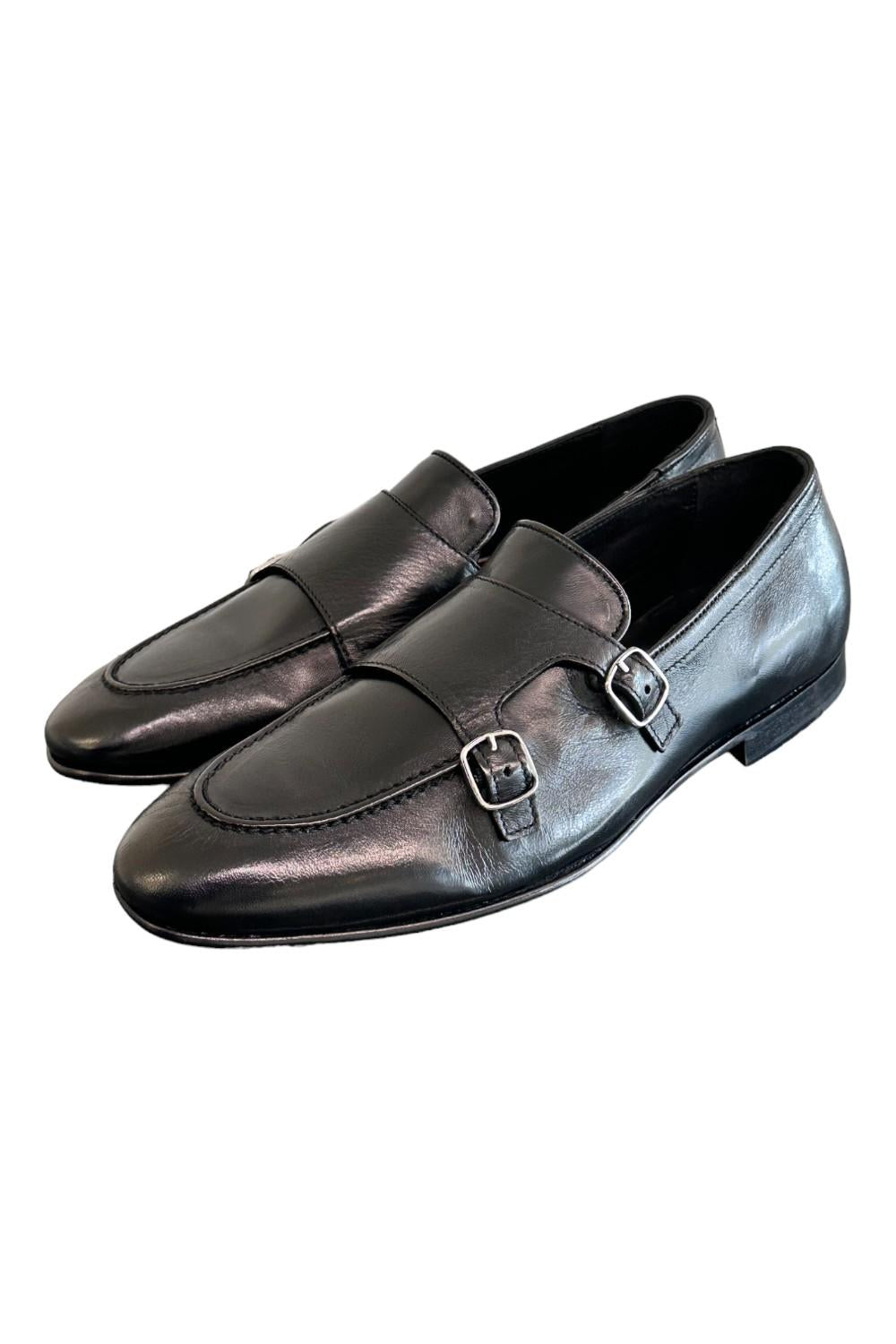 Mocassino fibbie pelle nera Pawelks<BR/> 