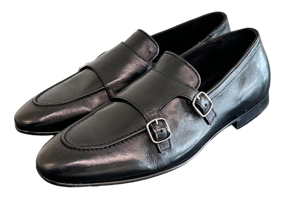 Mocassino fibbie pelle nera Pawelks<BR/> 