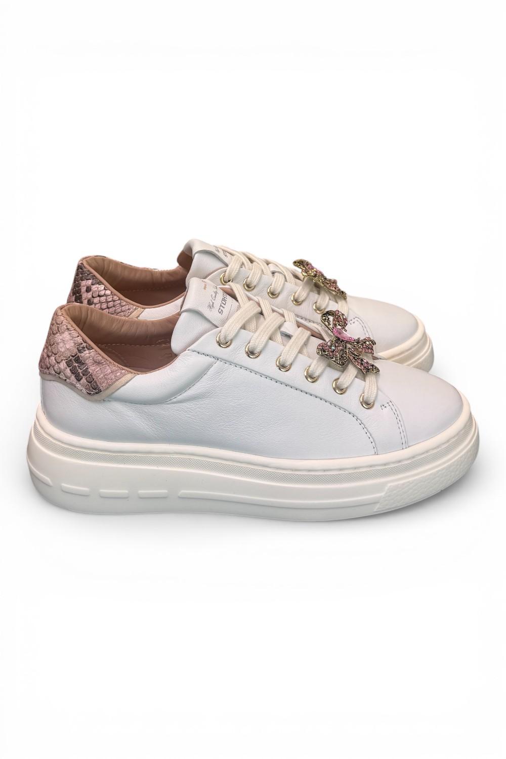 Sneaker donna pelle gesso gioiello fiocco Stokton<BR/> 