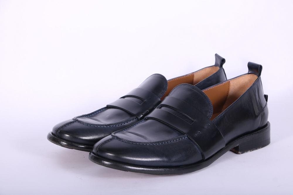 Mocassino cucitura pelle blu MRT<BR/> 