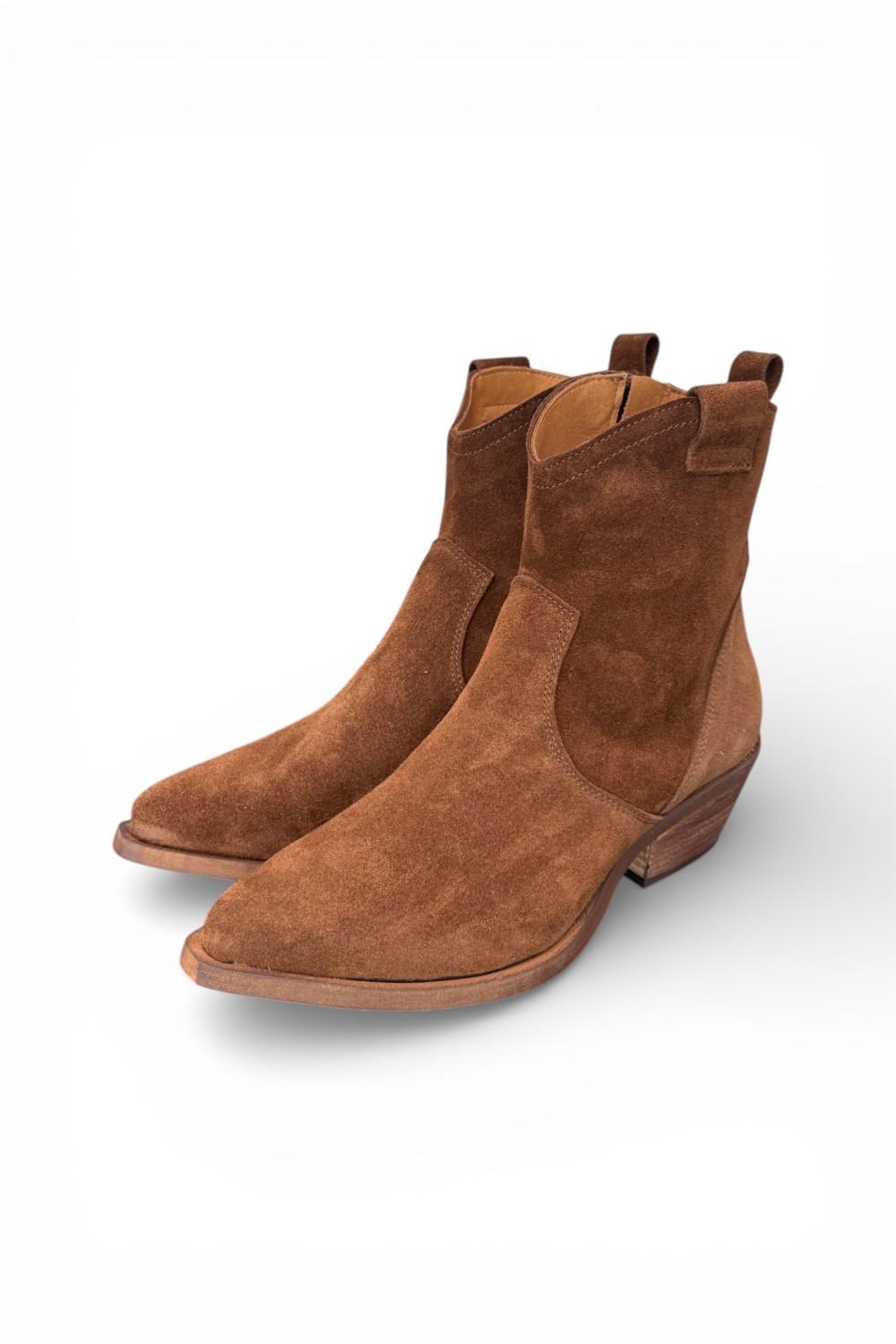 Stivaletto texano corto suede marrone Ranye<BR/> 