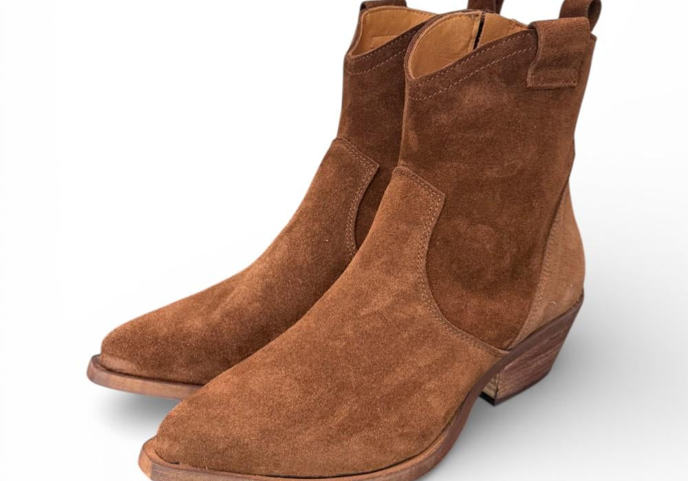 Stivaletto texano corto suede marrone Ranye<BR/> 
