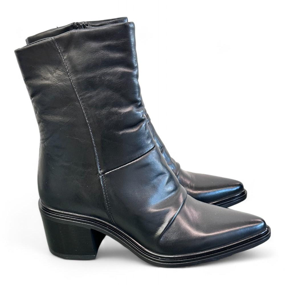 Stivaletto pelle nera arricciato tacco Mjus<BR/> 