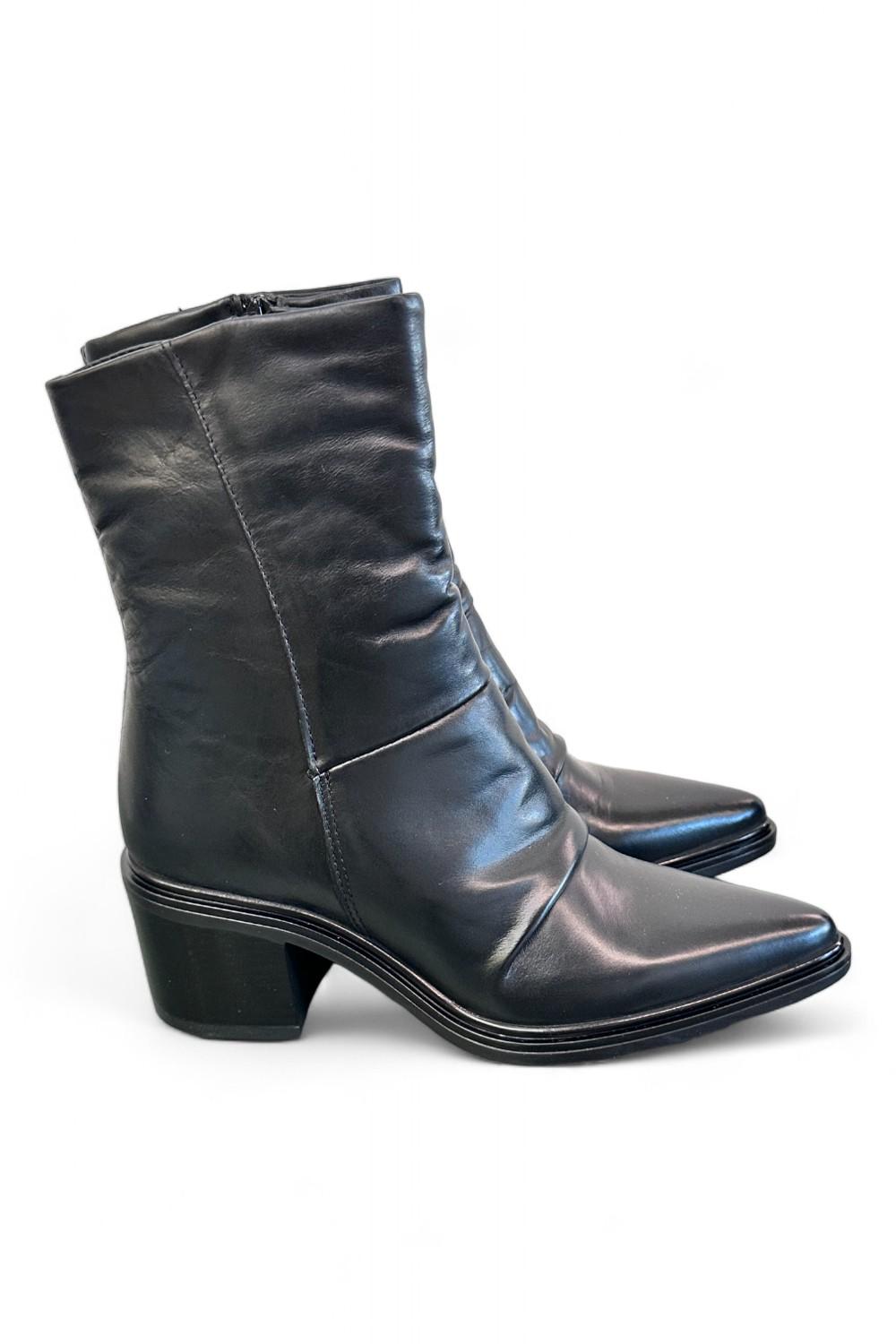 Stivaletto pelle nera arricciato tacco Mjus<BR/> 