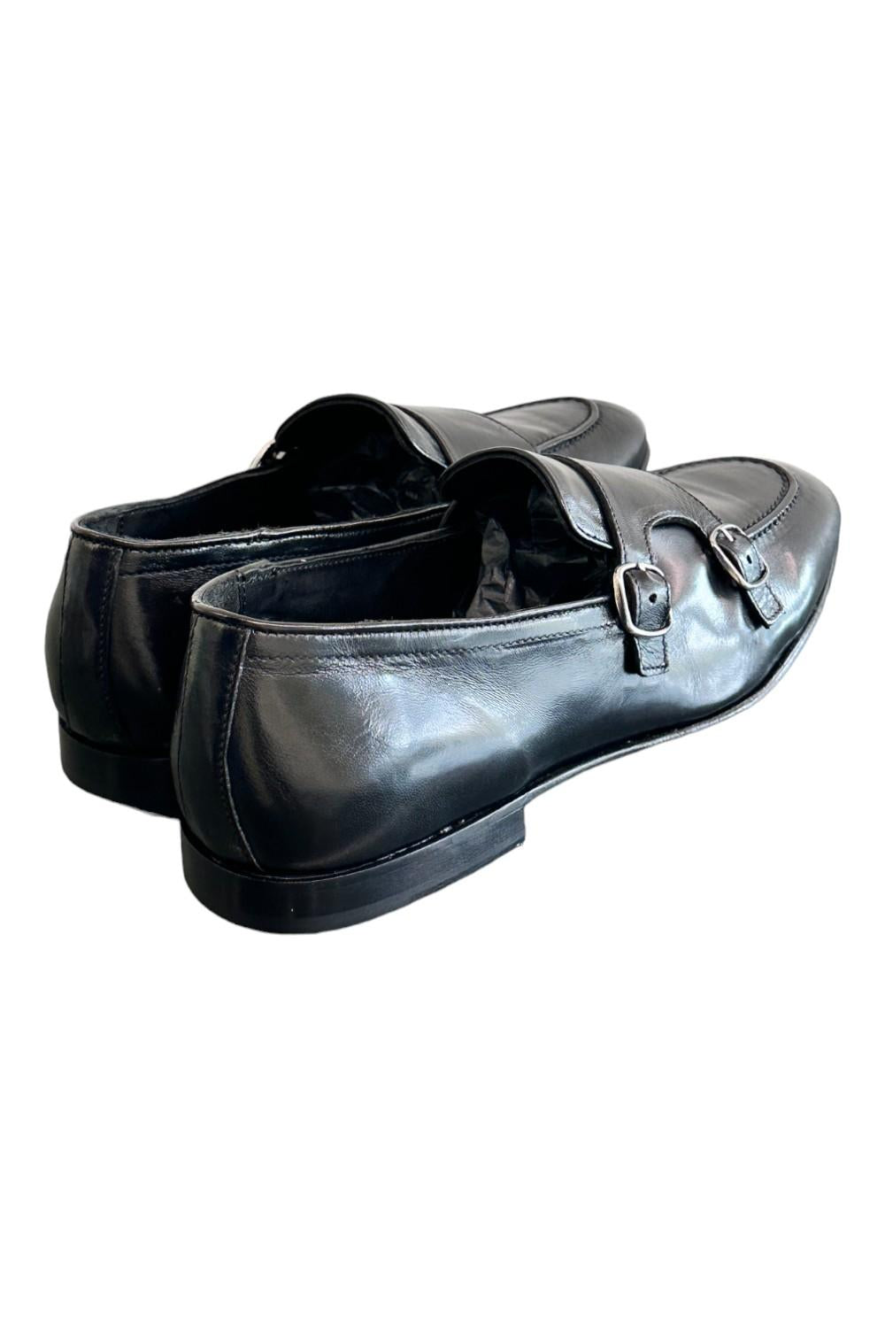 Mocassino fibbie pelle nera Pawelks<BR/> 