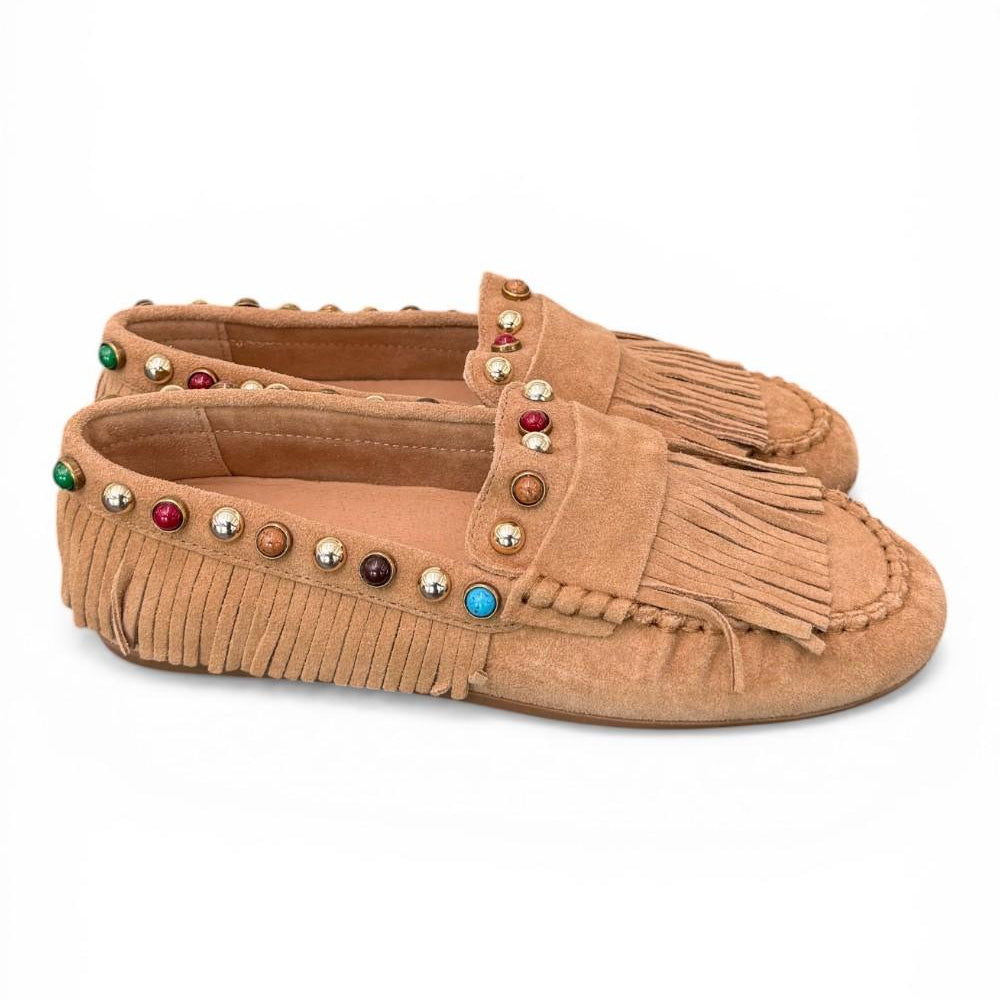 Mocassino frange suede nocciola Inuovo<BR/> 
