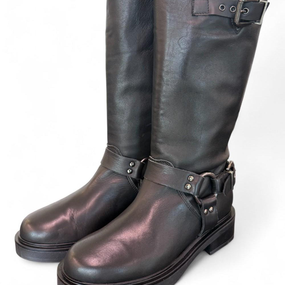 Stivale biker 3/4 pelle nera Angelica 