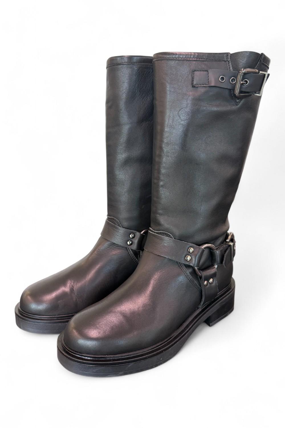Stivale biker 3/4 pelle nera Angelica 