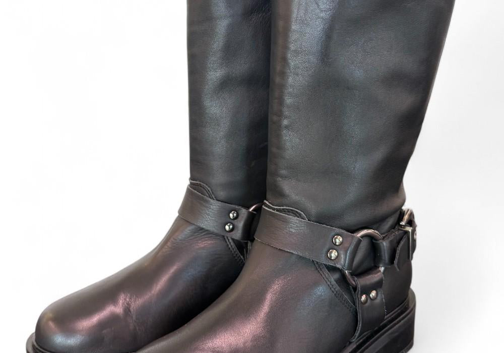 Stivale biker 3/4 pelle nera Angelica 