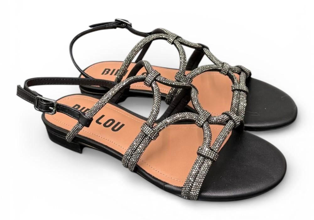 Sandalo intrecci strass nero Bibi Lou 