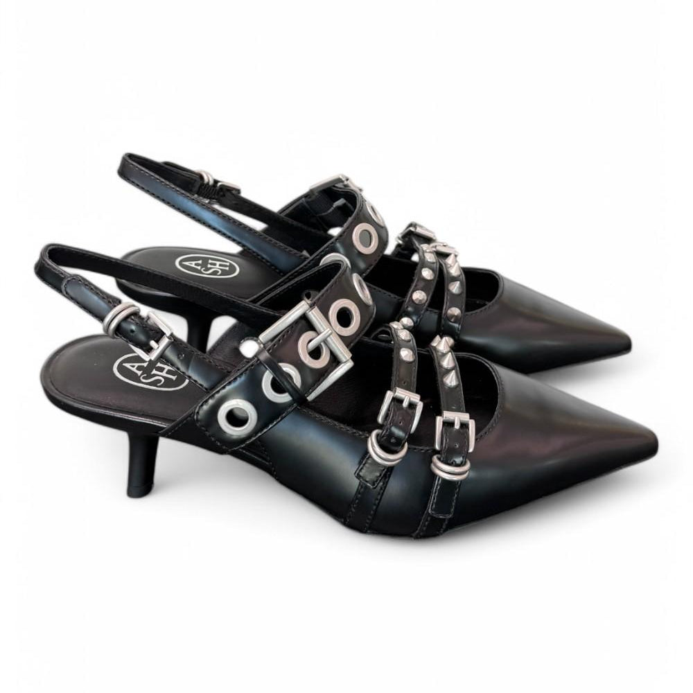 Slingback Ash Babel fibbie pelle nera 