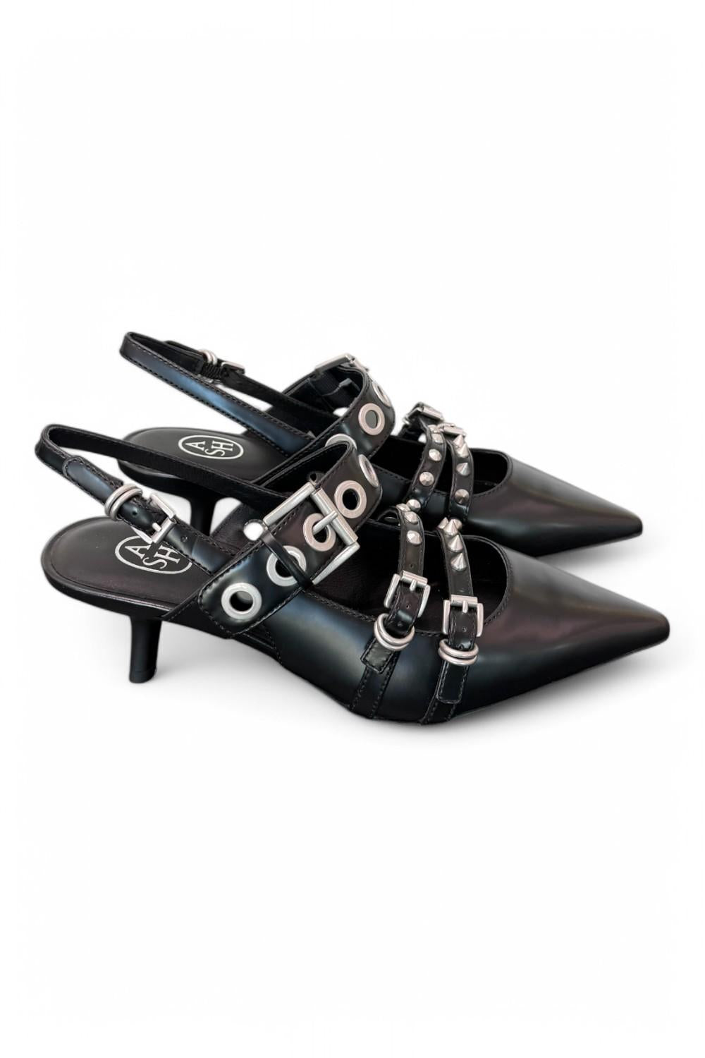 Slingback Ash Babel fibbie pelle nera 