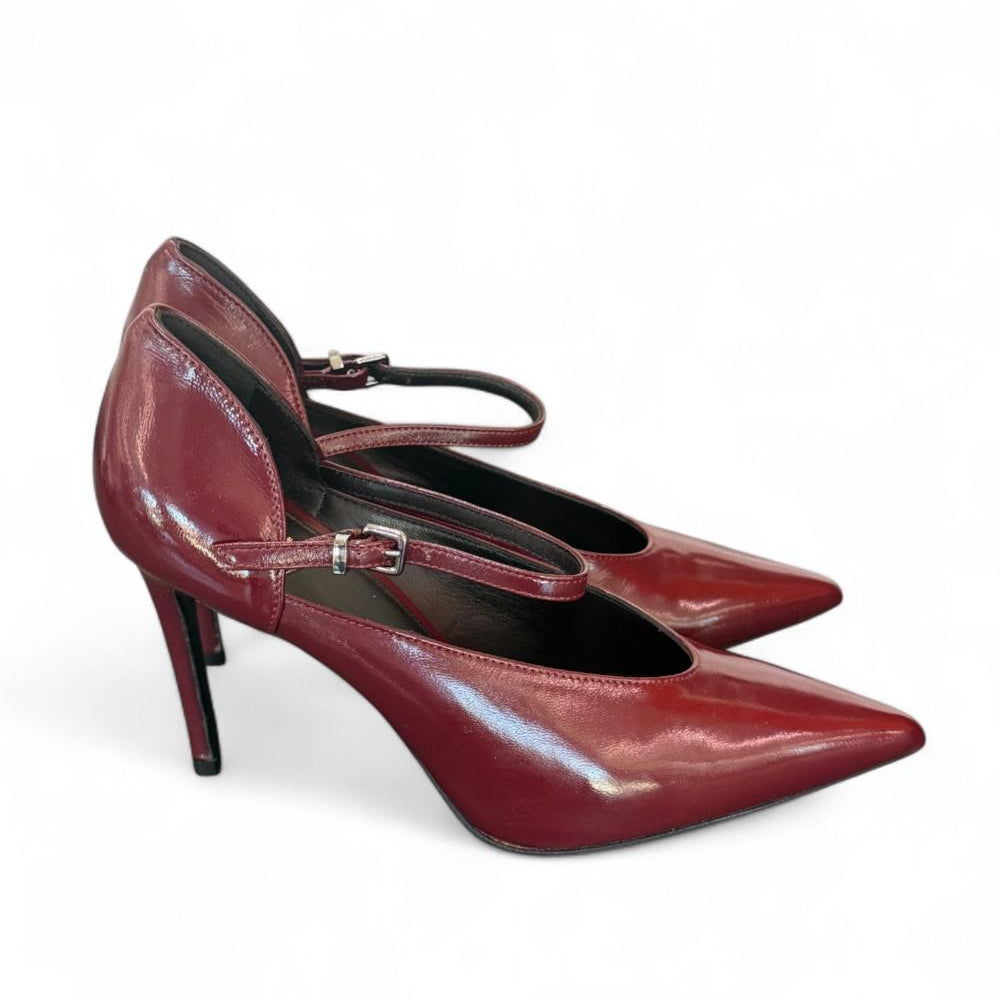 Decolté cinturino in pelle lucida bordeaux Chantal 