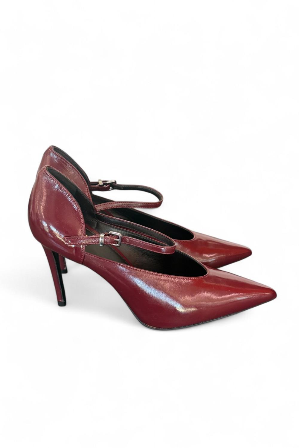 Decolté cinturino in pelle lucida bordeaux Chantal 
