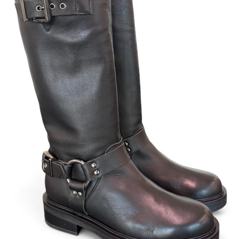 Stivale biker 3/4 pelle nera Angelica 
