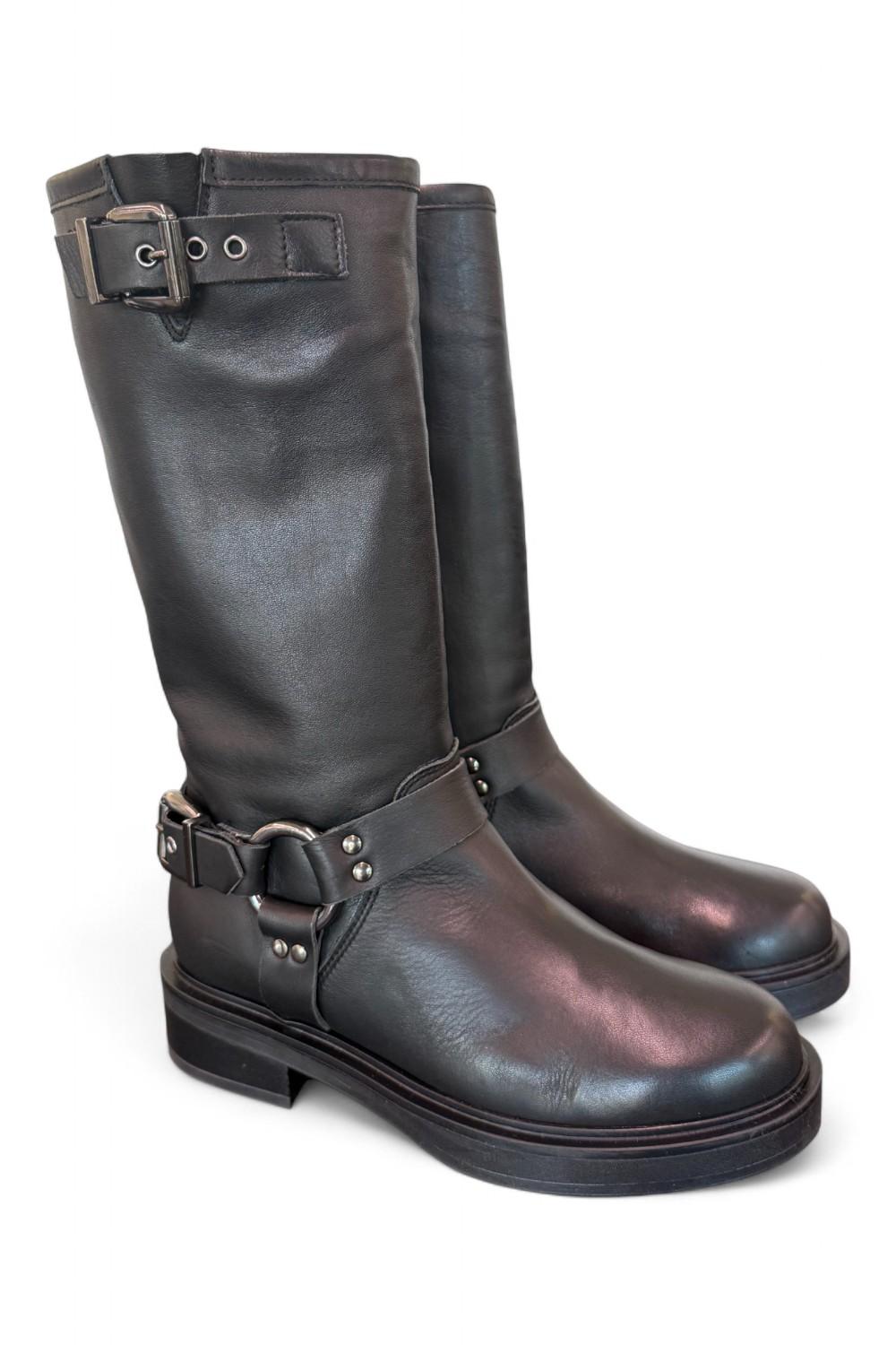 Stivale biker 3/4 pelle nera Angelica 