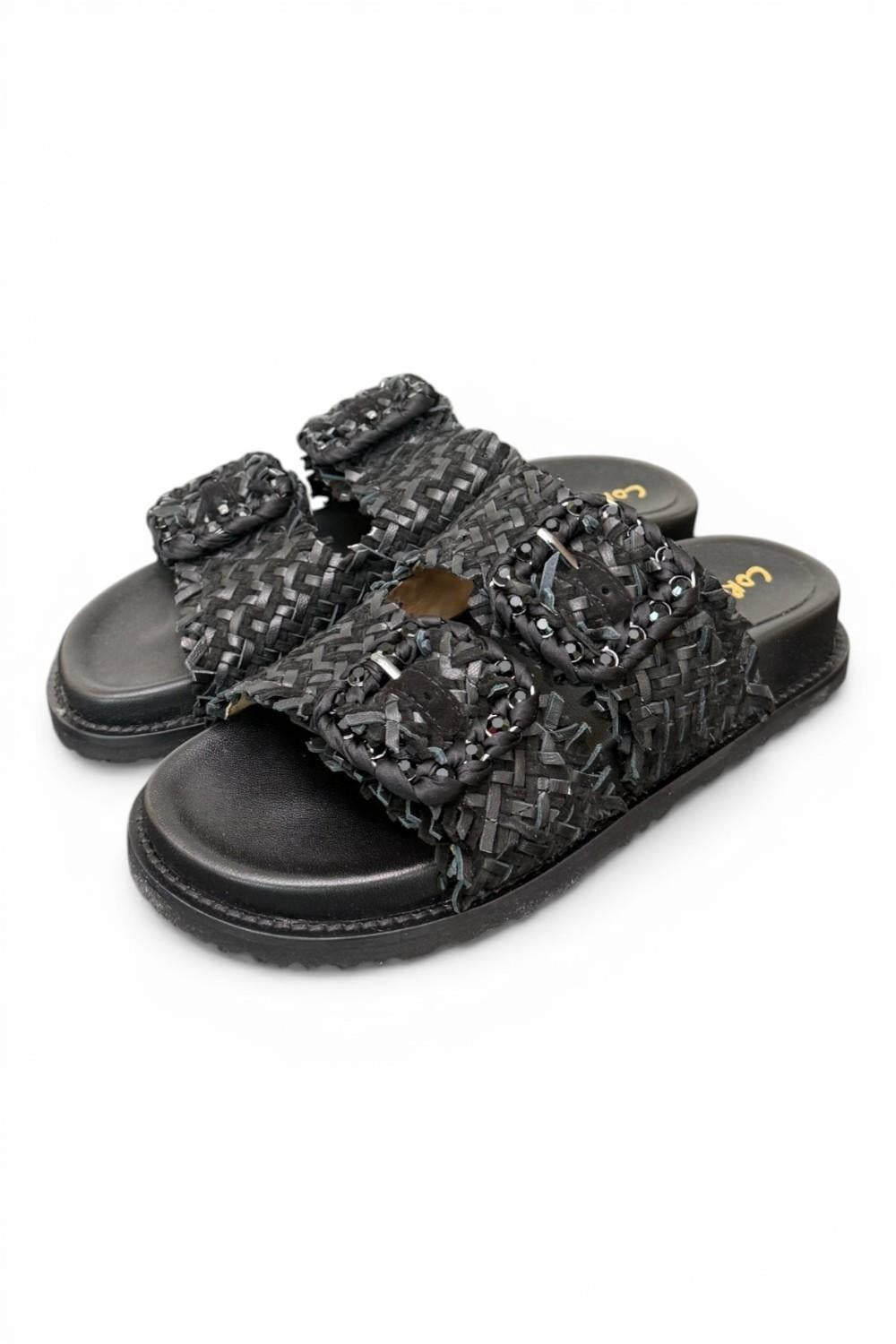Ciabatta fasce pelle intrecciata nera Coral Bluw 