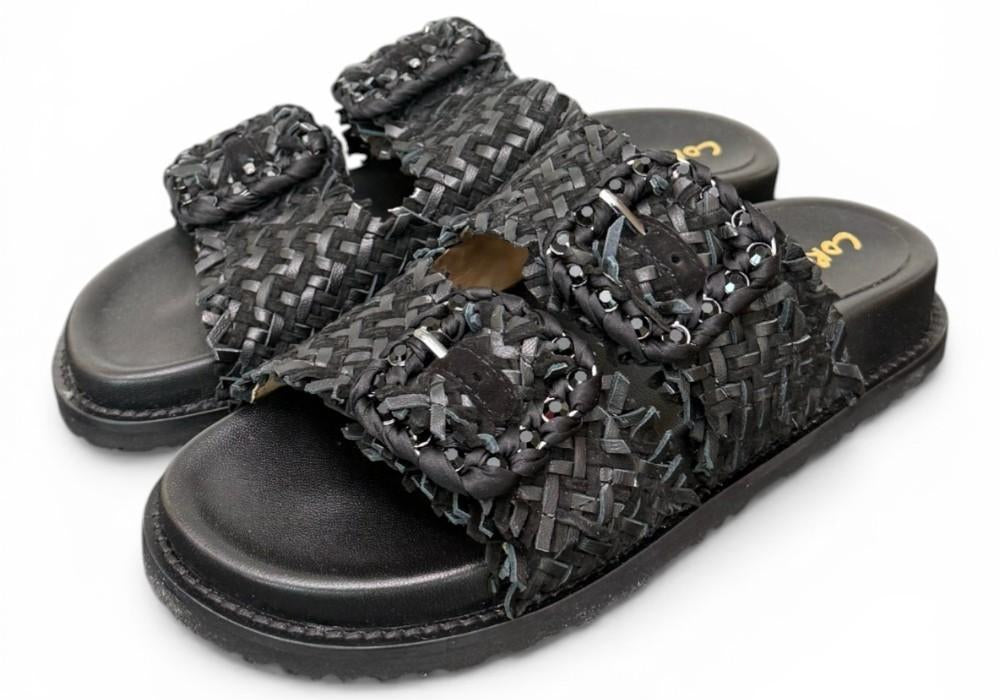 Ciabatta fasce pelle intrecciata nera Coral Bluw 
