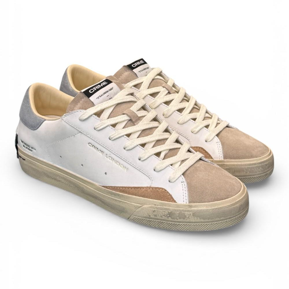 Sneaker vulcanizzata bianca beige grigia Crime London Distressed stone grey 