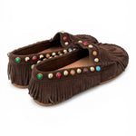 Mocassino frange suede mogano Inuovo<BR/> 