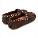 Mocassino frange suede mogano Inuovo<BR/> 