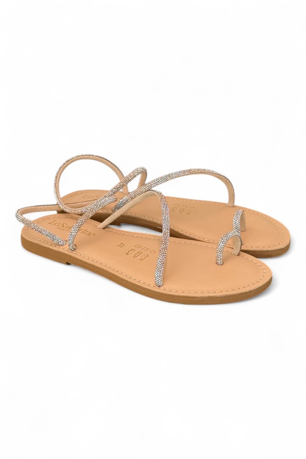 Sandalo infradito strass argento platino Le Salentine 