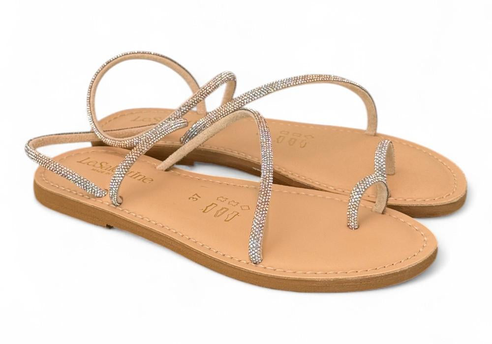 Sandalo infradito strass argento platino Le Salentine 