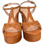 Sandalo velour cuoio plateau Albano<BR/> 