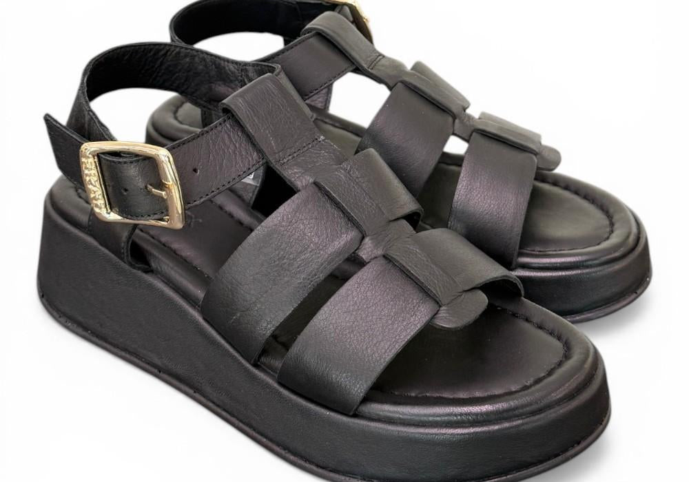 Sandalo gabbia pelle nera Z50 Frau 