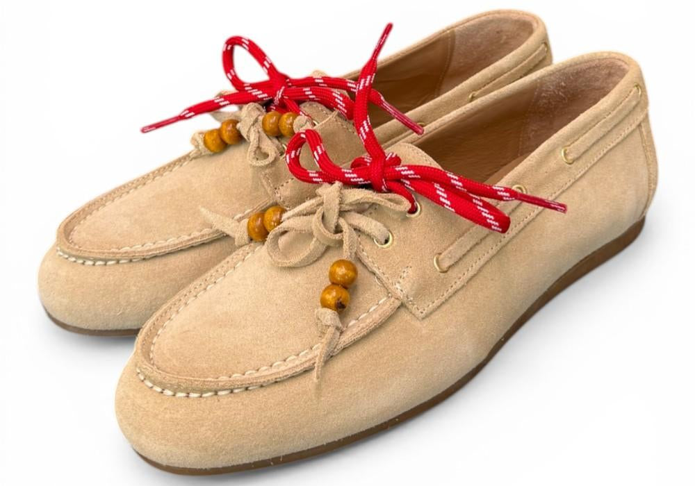 Scarpa barca suede beige Antica Bottega<BR/> 