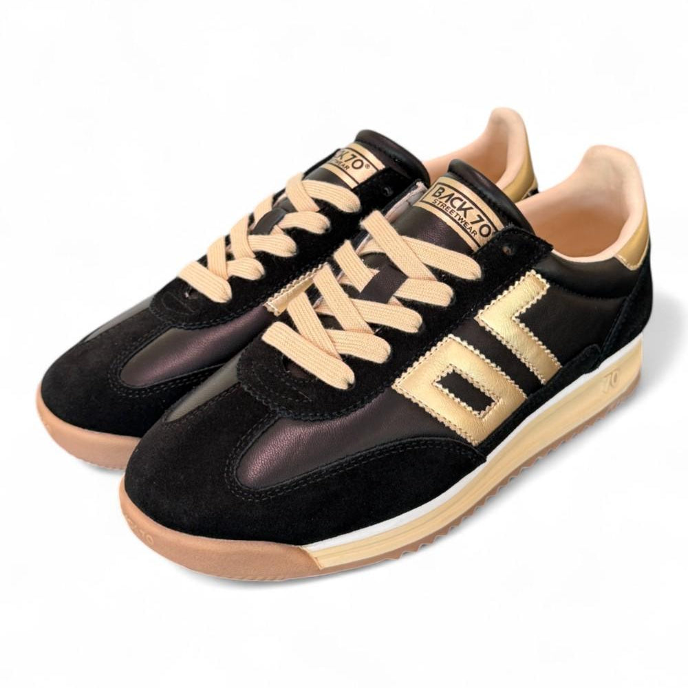 Sneaker donna Back70 Jogger nappa black gold 