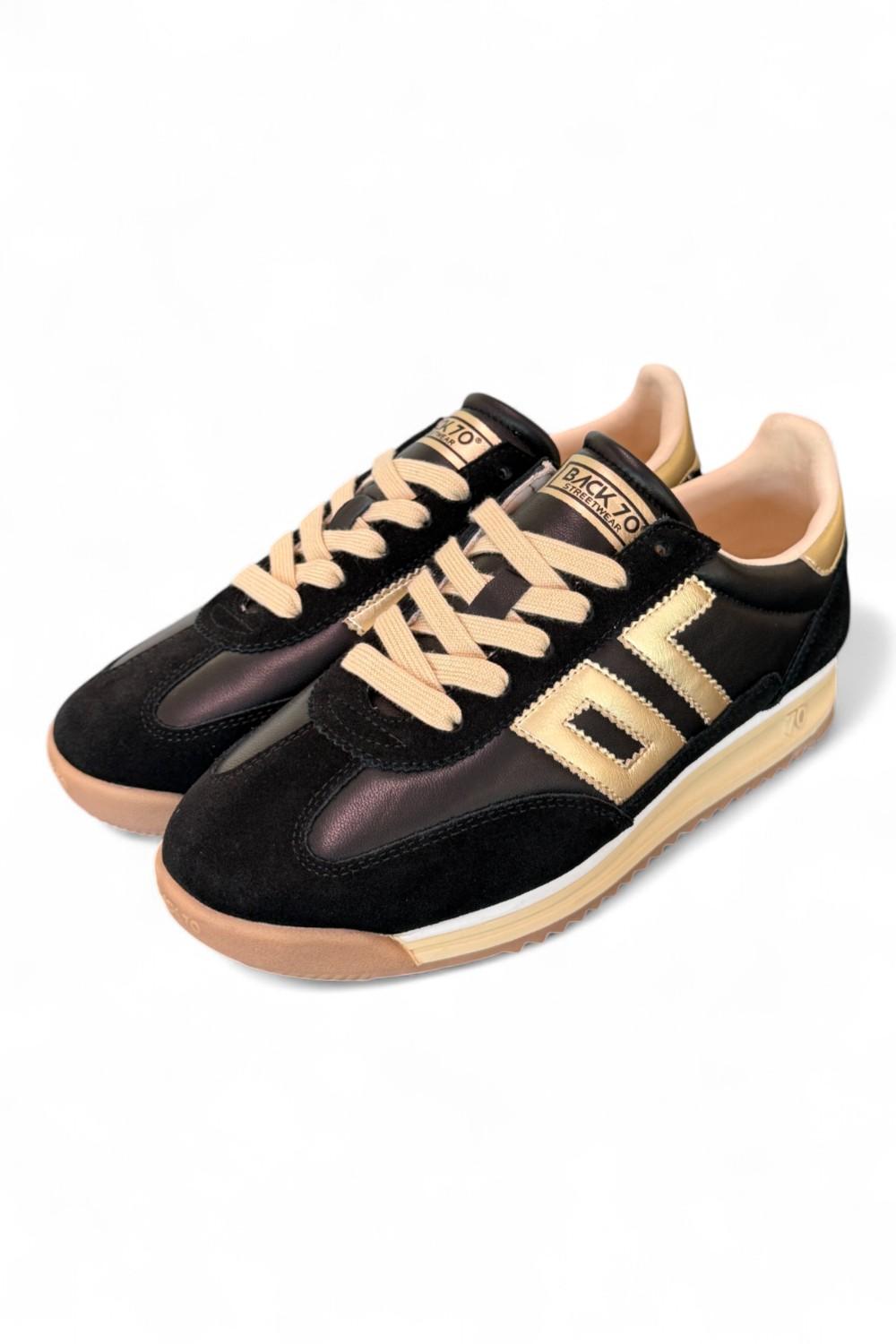 Sneaker donna Back70 Jogger nappa black gold 