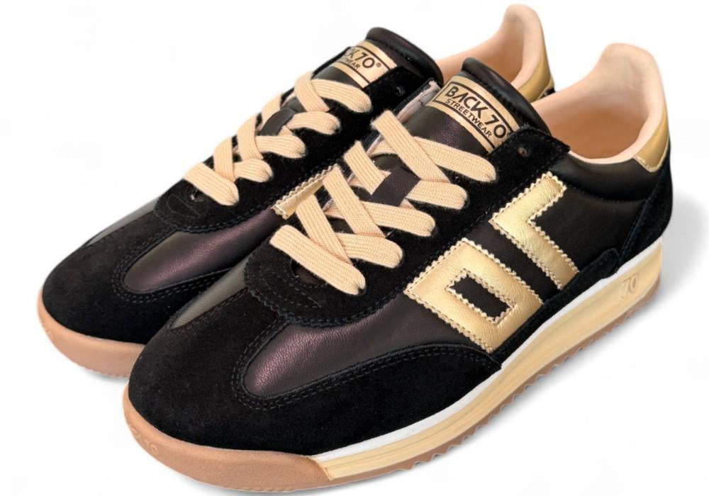 Sneaker donna Back70 Jogger nappa black gold 