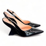 Slingback tacco zeppa vernice nera Matteo Pitti 
