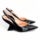 Slingback tacco zeppa vernice nera Matteo Pitti 