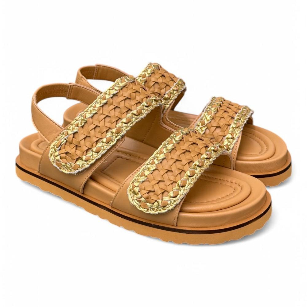 Sandalo grano oro intrecci velcro Elvio Zanon<BR/> 