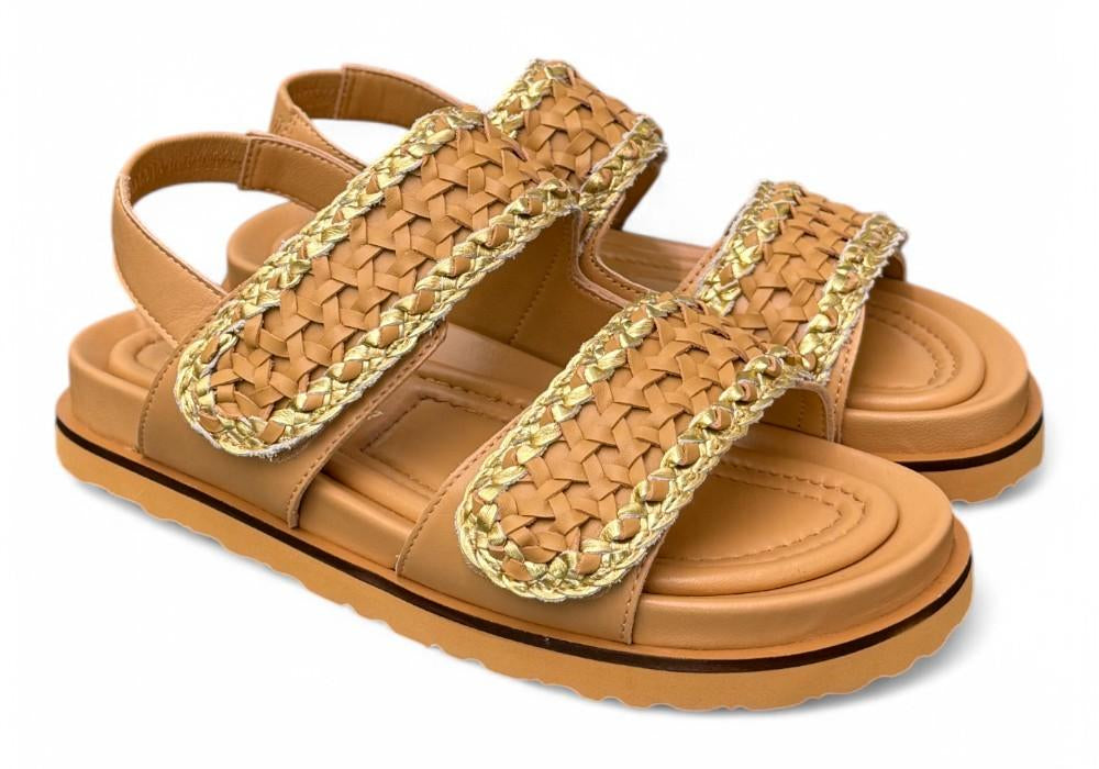 Sandalo grano oro intrecci velcro Elvio Zanon<BR/> 