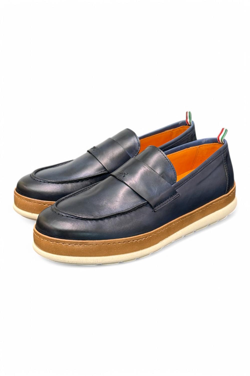 Mocassino uomo blu F.lli Rennella suola gomma 