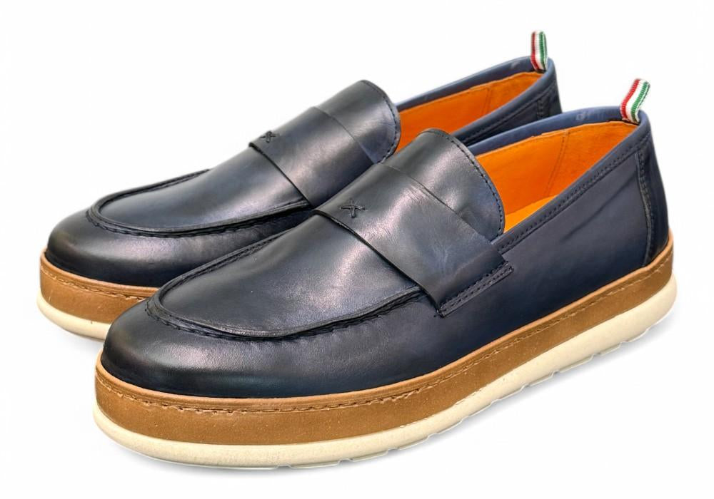 Mocassino uomo blu F.lli Rennella suola gomma 